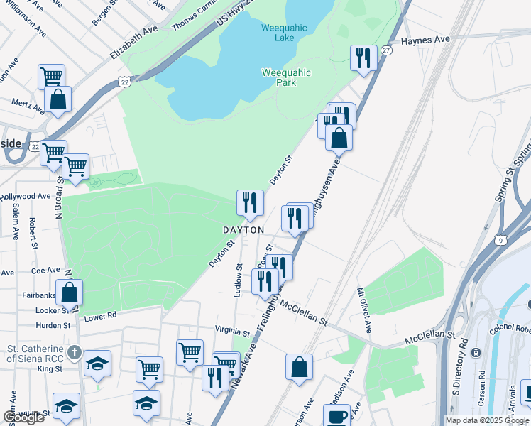 map of restaurants, bars, coffee shops, grocery stores, and more near 29 Hanford Street in Newark