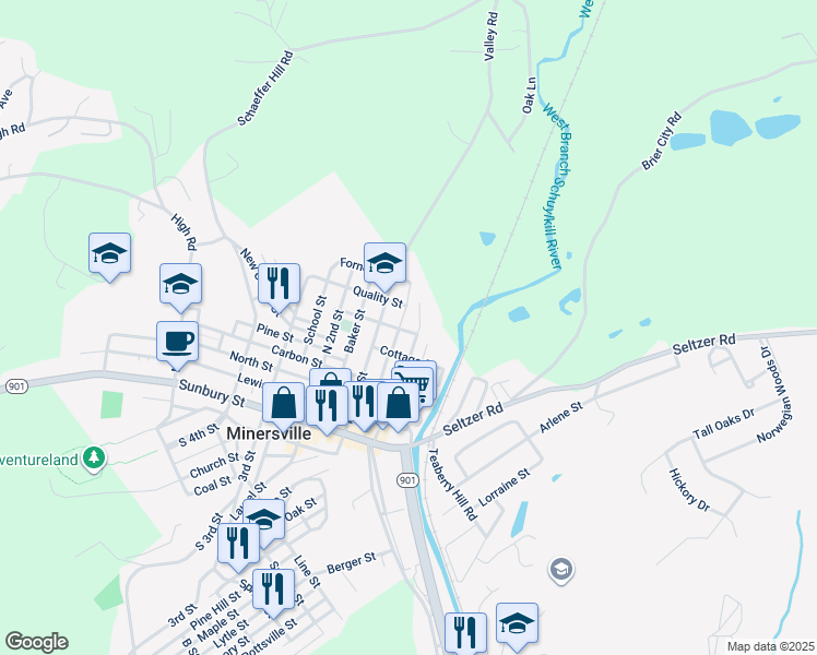 map of restaurants, bars, coffee shops, grocery stores, and more near 506 North Delaware Avenue in Minersville