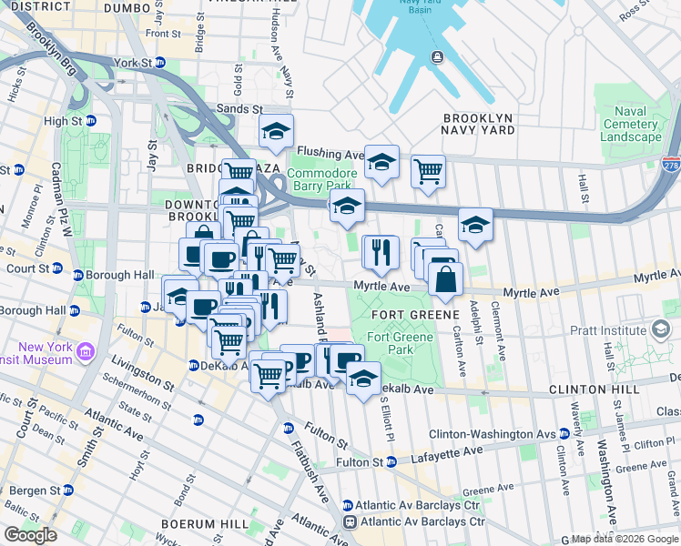 map of restaurants, bars, coffee shops, grocery stores, and more near 112 Saint Edwards Street in Brooklyn