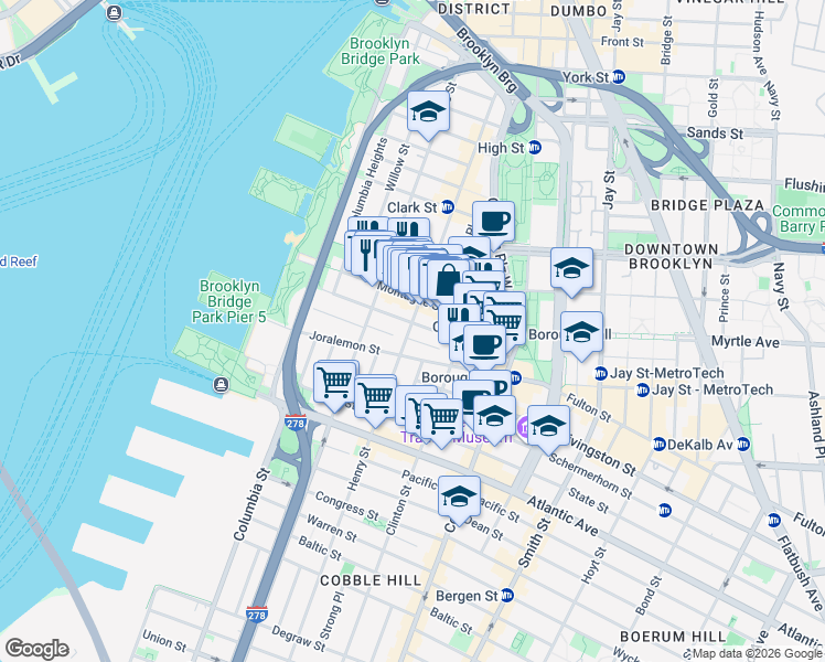 map of restaurants, bars, coffee shops, grocery stores, and more near in Brooklyn