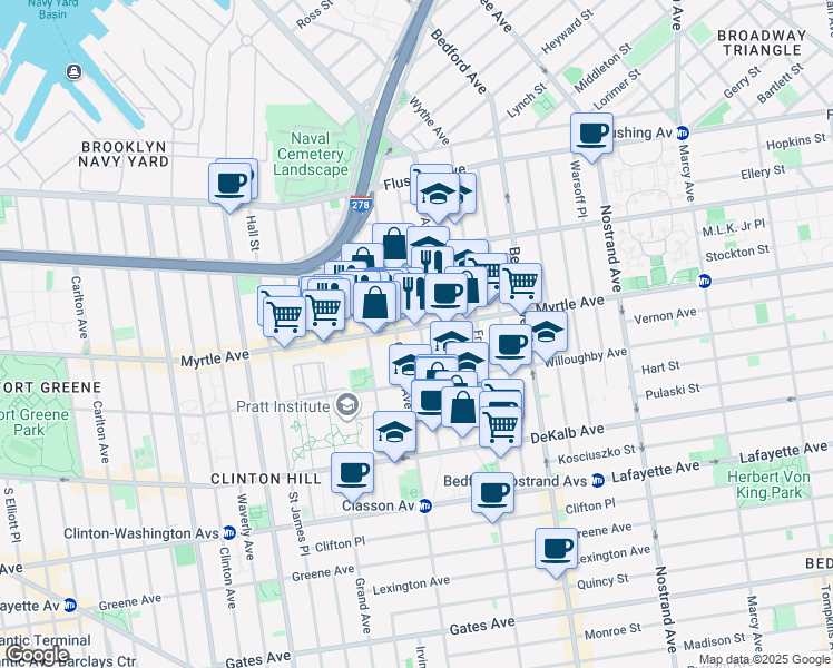 map of restaurants, bars, coffee shops, grocery stores, and more near in Brooklyn