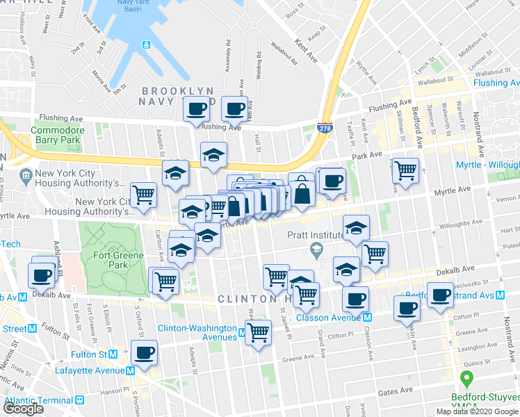 map of restaurants, bars, coffee shops, grocery stores, and more near in Brooklyn