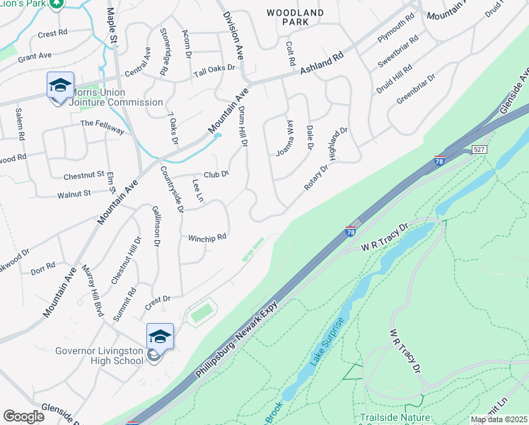 map of restaurants, bars, coffee shops, grocery stores, and more near 35 Little Wolf Road in Summit