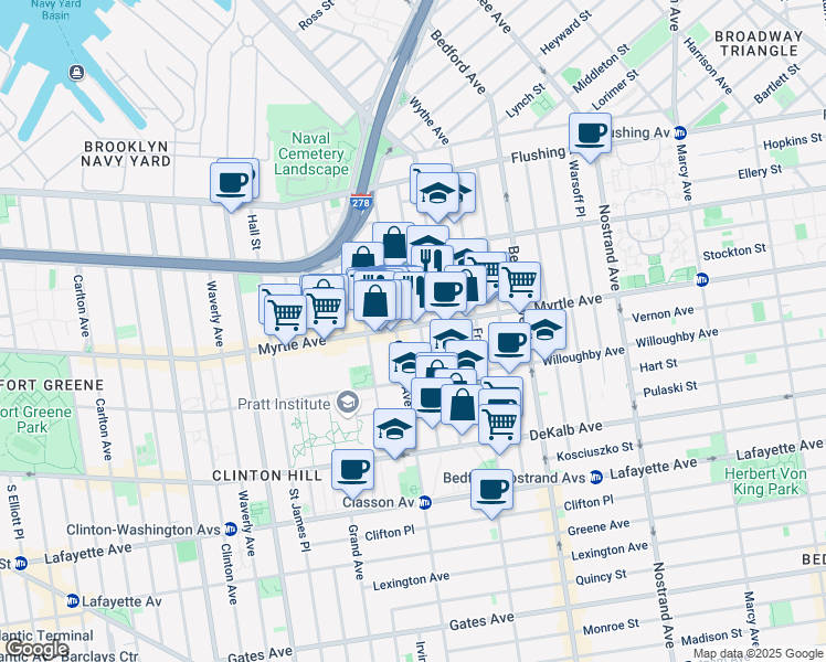 map of restaurants, bars, coffee shops, grocery stores, and more near in Brooklyn
