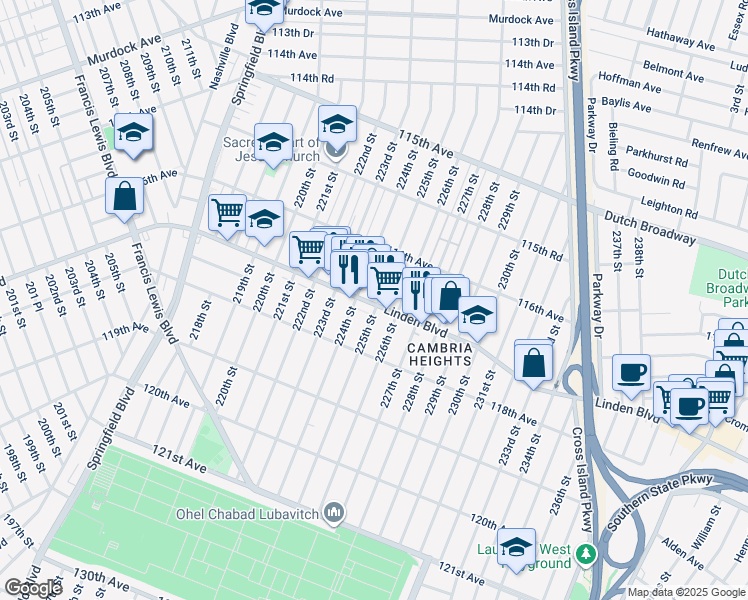 map of restaurants, bars, coffee shops, grocery stores, and more near in Queens