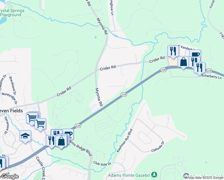 map of restaurants, bars, coffee shops, grocery stores, and more near 116 Fox Trot Drive in Mars