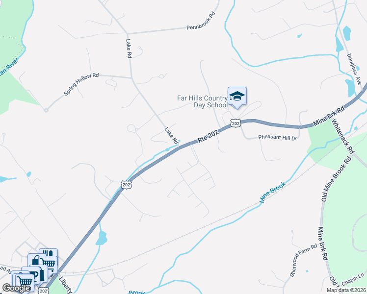 map of restaurants, bars, coffee shops, grocery stores, and more near 220 U.S. 202 in Far Hills
