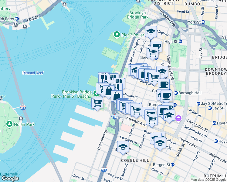 map of restaurants, bars, coffee shops, grocery stores, and more near 334 Furman Street in Brooklyn