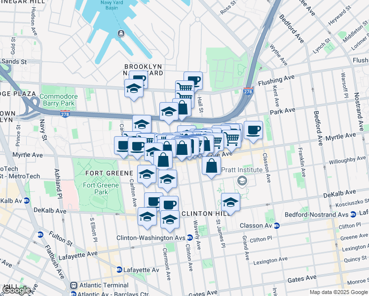 map of restaurants, bars, coffee shops, grocery stores, and more near in Brooklyn