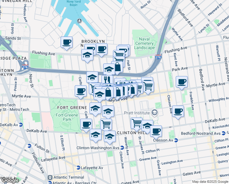 map of restaurants, bars, coffee shops, grocery stores, and more near in Brooklyn