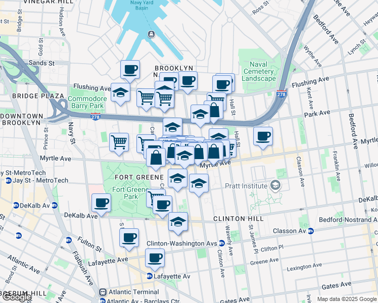 map of restaurants, bars, coffee shops, grocery stores, and more near in Brooklyn