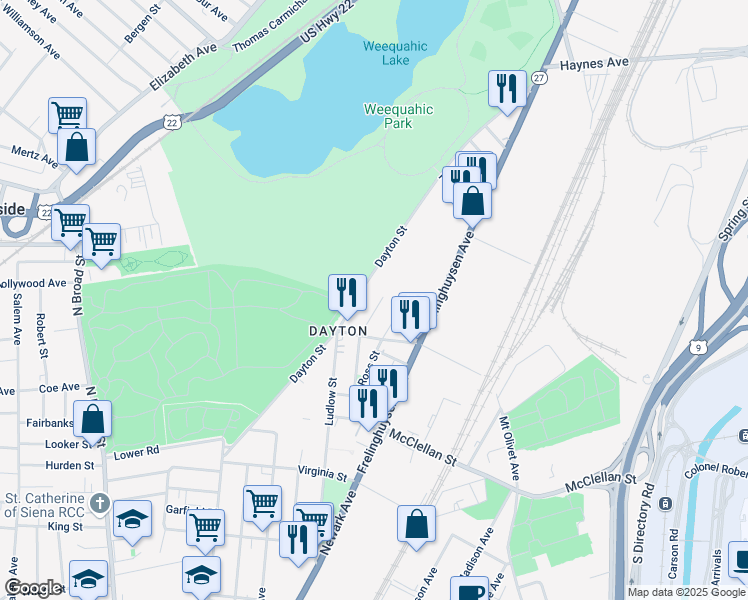 map of restaurants, bars, coffee shops, grocery stores, and more near 29 Hanford Street in Newark
