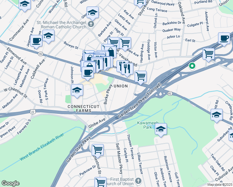 map of restaurants, bars, coffee shops, grocery stores, and more near 942 Floyd Terrace in Union