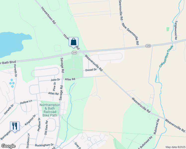 map of restaurants, bars, coffee shops, grocery stores, and more near 126 Atlas Road in Northampton
