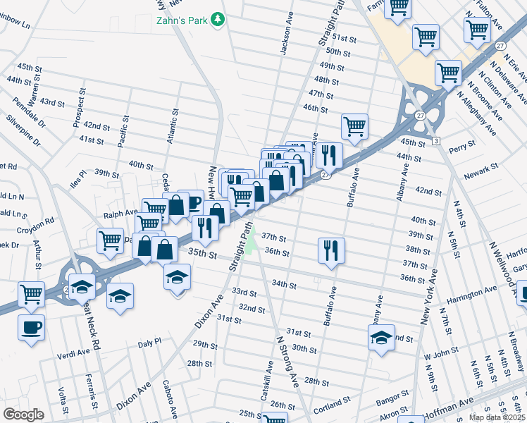 map of restaurants, bars, coffee shops, grocery stores, and more near 481 38th Street in Lindenhurst