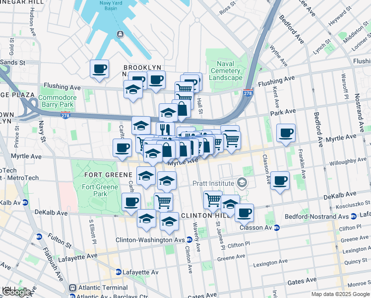 map of restaurants, bars, coffee shops, grocery stores, and more near in Brooklyn