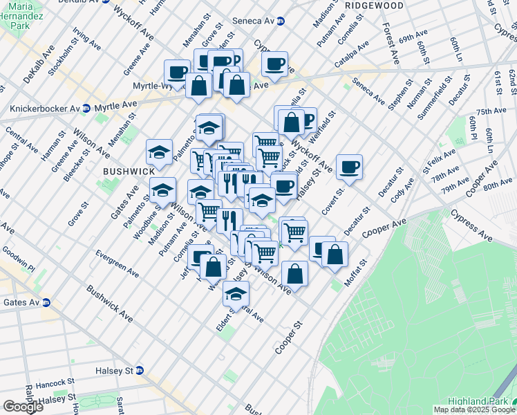 map of restaurants, bars, coffee shops, grocery stores, and more near in Brooklyn