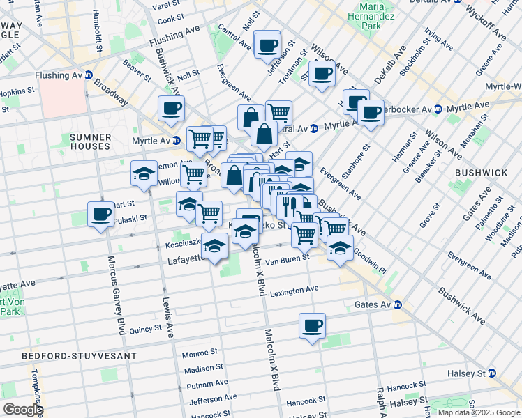 map of restaurants, bars, coffee shops, grocery stores, and more near in Brooklyn