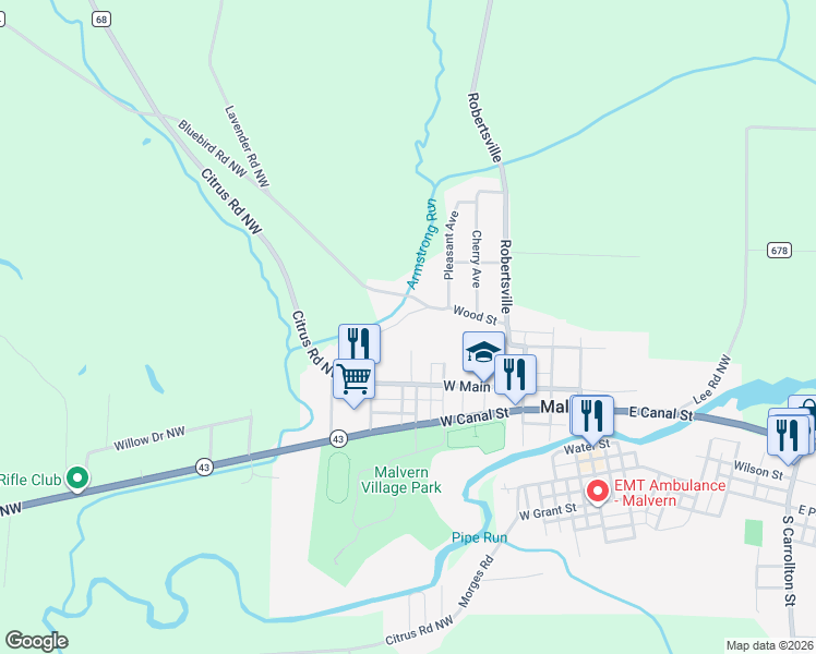 map of restaurants, bars, coffee shops, grocery stores, and more near 5070 Easton in Malvern