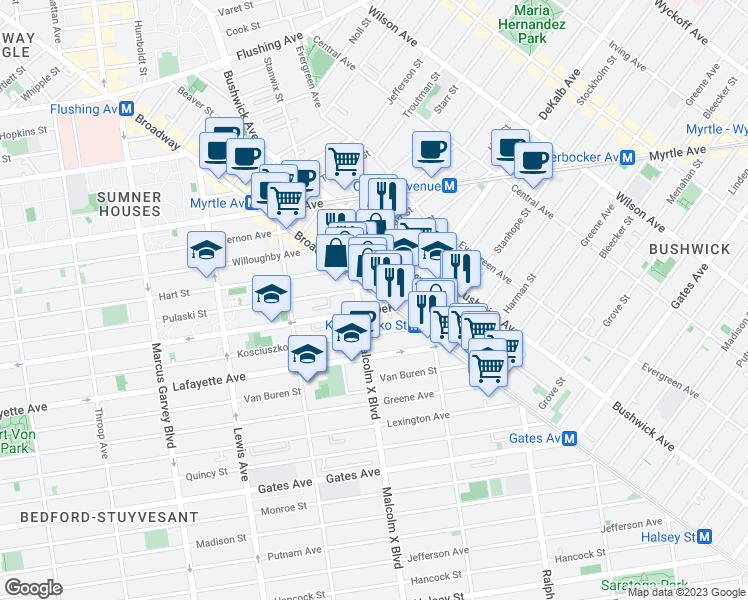 map of restaurants, bars, coffee shops, grocery stores, and more near in Brooklyn