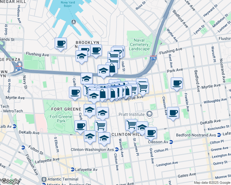 map of restaurants, bars, coffee shops, grocery stores, and more near in Brooklyn