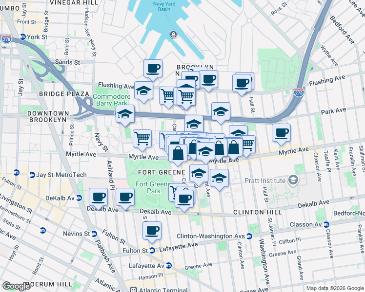 map of restaurants, bars, coffee shops, grocery stores, and more near in Brooklyn