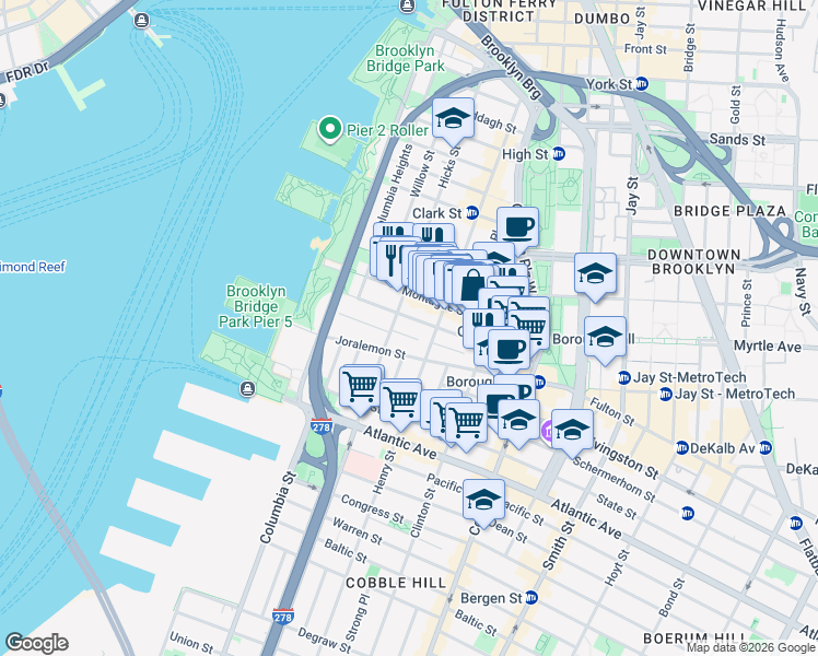 map of restaurants, bars, coffee shops, grocery stores, and more near in Brooklyn