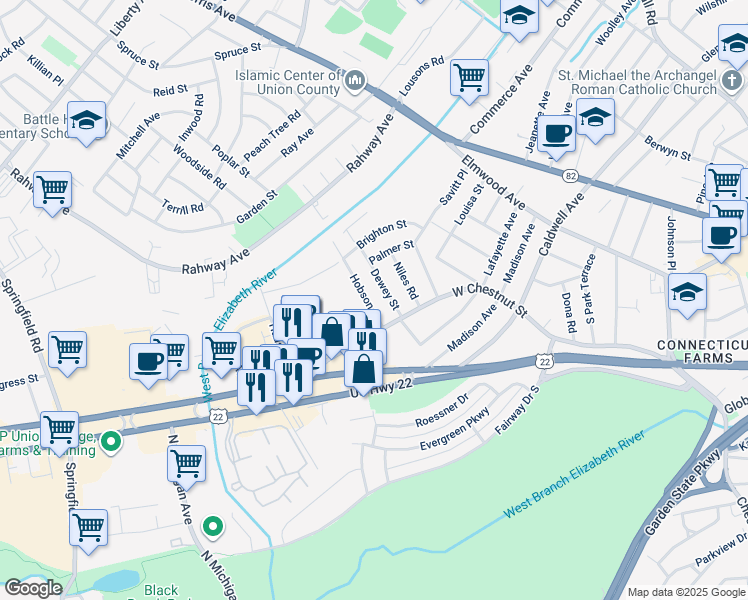 map of restaurants, bars, coffee shops, grocery stores, and more near 816 Hobson Street in Union