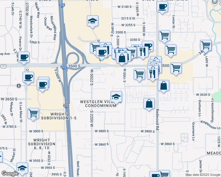 map of restaurants, bars, coffee shops, grocery stores, and more near 3606 South 2045 West in Salt Lake City