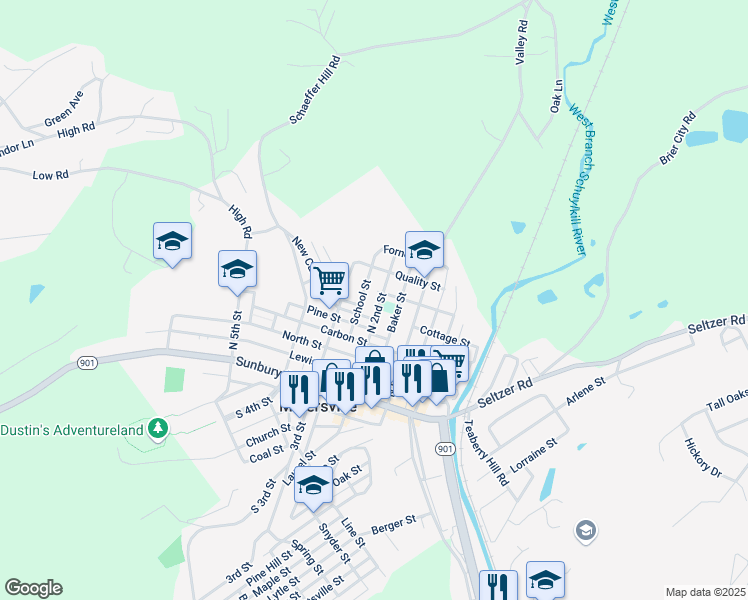 map of restaurants, bars, coffee shops, grocery stores, and more near 532 North 2nd Street in Minersville