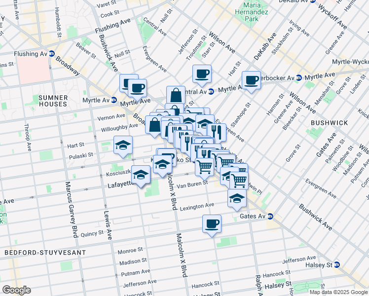map of restaurants, bars, coffee shops, grocery stores, and more near in Brooklyn