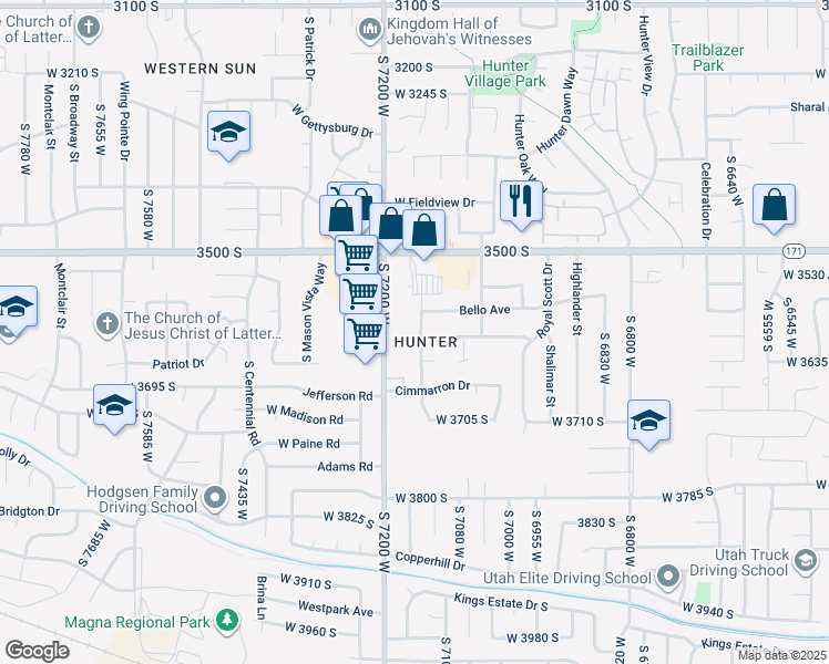 map of restaurants, bars, coffee shops, grocery stores, and more near 3602 Chula Drive in Salt Lake City
