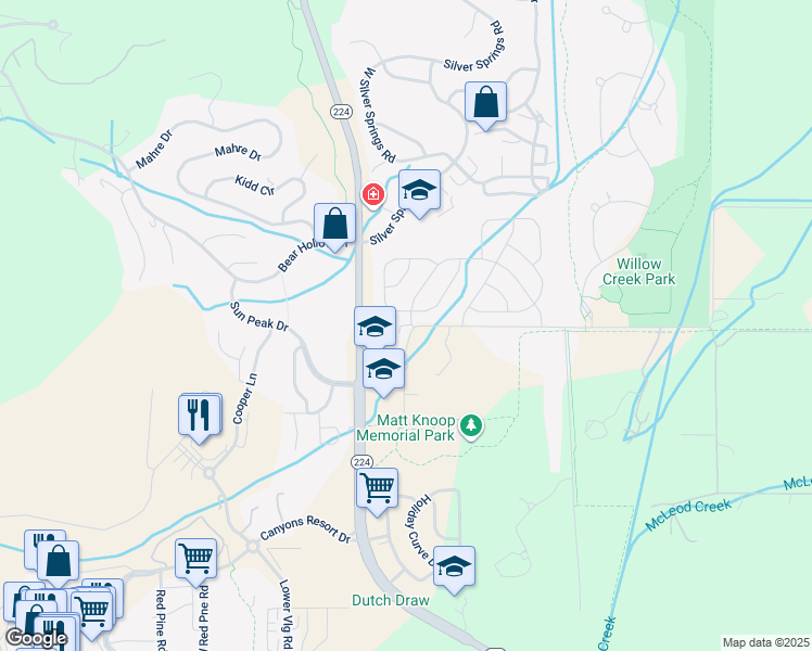 map of restaurants, bars, coffee shops, grocery stores, and more near West Old Ranch Road in Snyderville