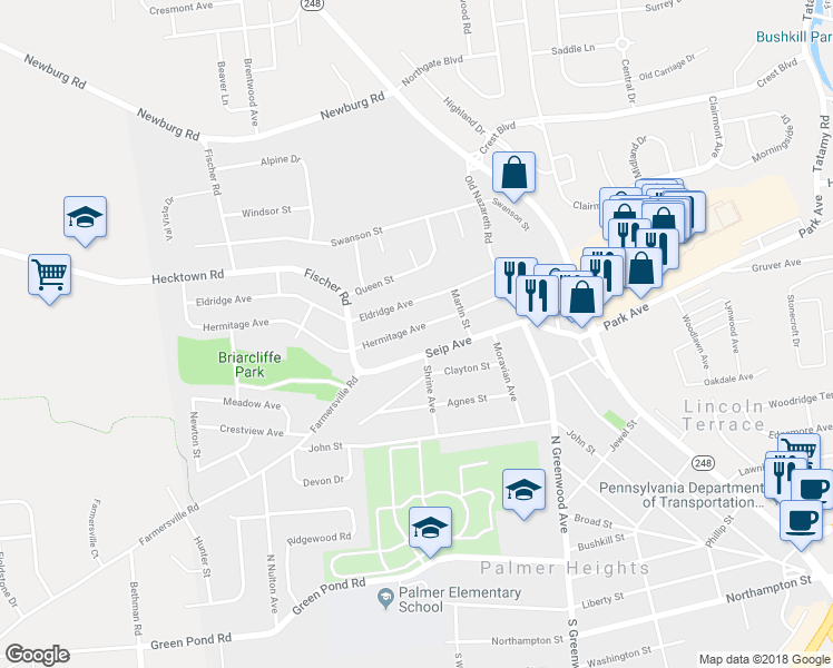 map of restaurants, bars, coffee shops, grocery stores, and more near 2634 Hermitage Avenue in Easton