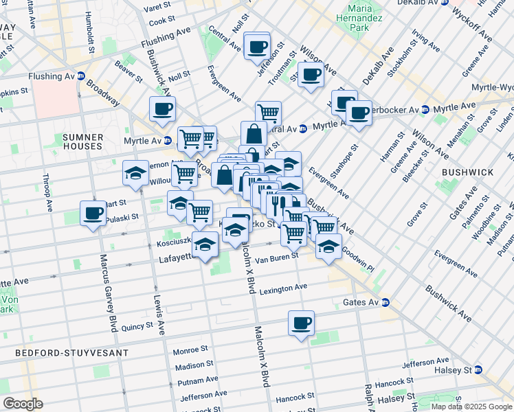 map of restaurants, bars, coffee shops, grocery stores, and more near in Brooklyn