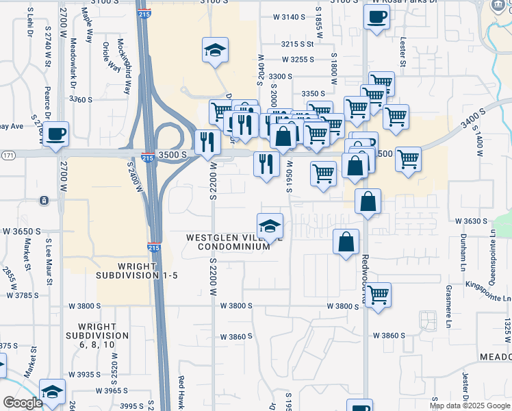 map of restaurants, bars, coffee shops, grocery stores, and more near 3606 South 2045 West in Salt Lake City