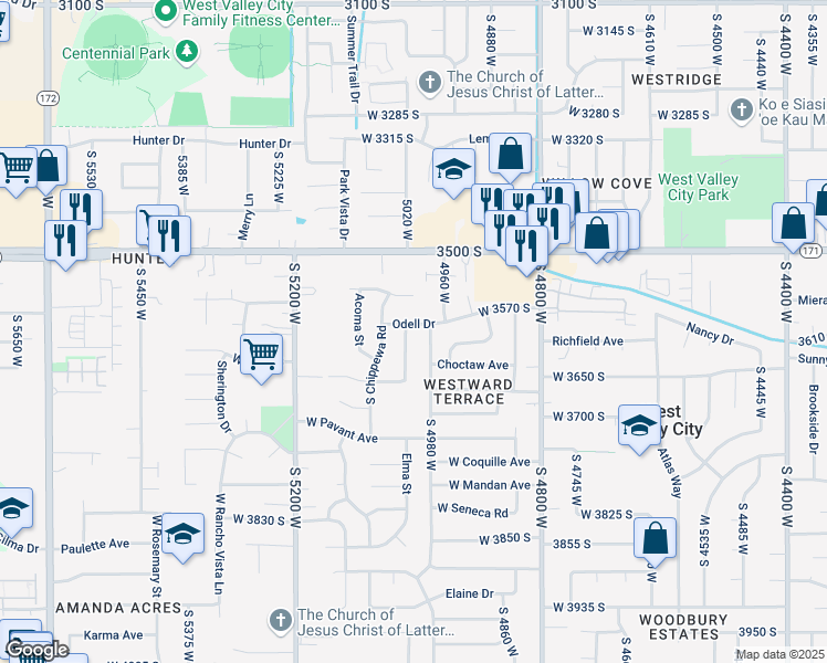 map of restaurants, bars, coffee shops, grocery stores, and more near 3622 South 5020 West in West Valley City