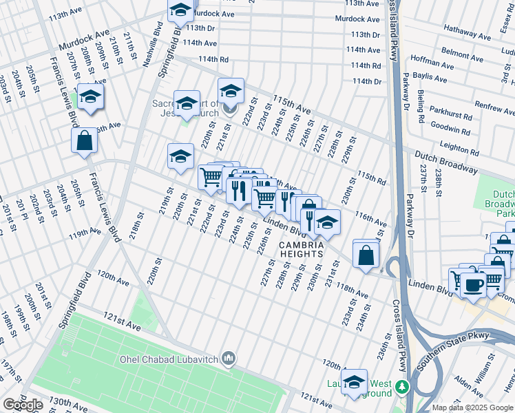 map of restaurants, bars, coffee shops, grocery stores, and more near in Queens