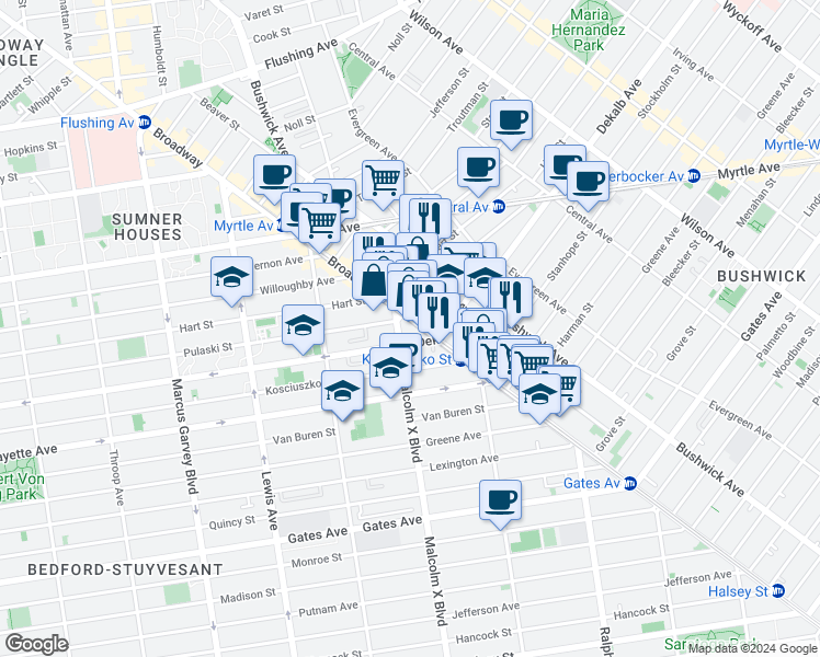 map of restaurants, bars, coffee shops, grocery stores, and more near in Brooklyn