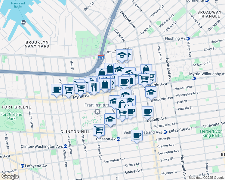 map of restaurants, bars, coffee shops, grocery stores, and more near in Brooklyn