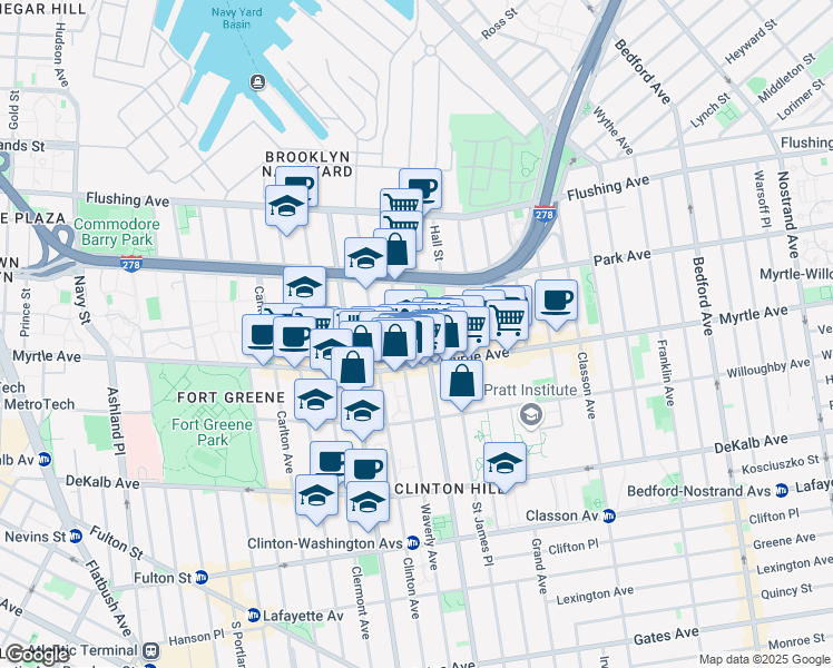 map of restaurants, bars, coffee shops, grocery stores, and more near in Brooklyn