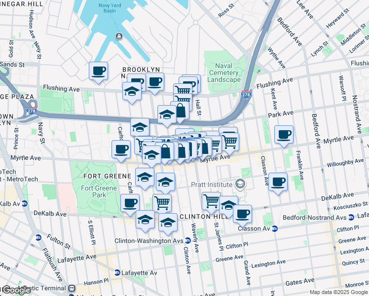 map of restaurants, bars, coffee shops, grocery stores, and more near in Brooklyn