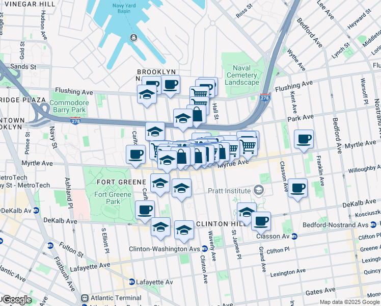 map of restaurants, bars, coffee shops, grocery stores, and more near in Brooklyn
