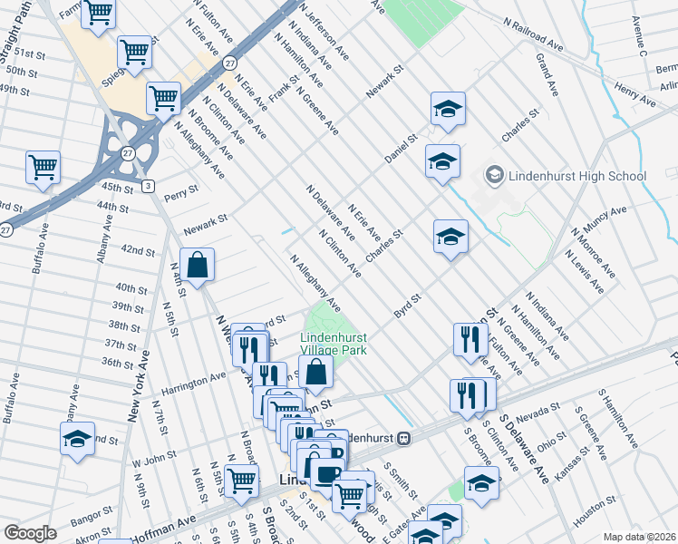 map of restaurants, bars, coffee shops, grocery stores, and more near 89 Charles Street in Lindenhurst