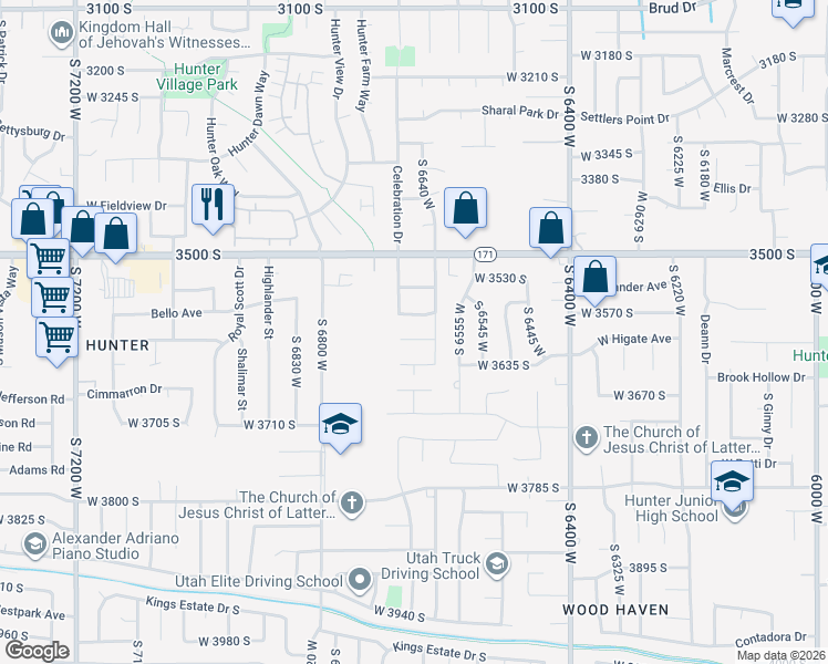map of restaurants, bars, coffee shops, grocery stores, and more near 6656 Millen Circle in West Valley City