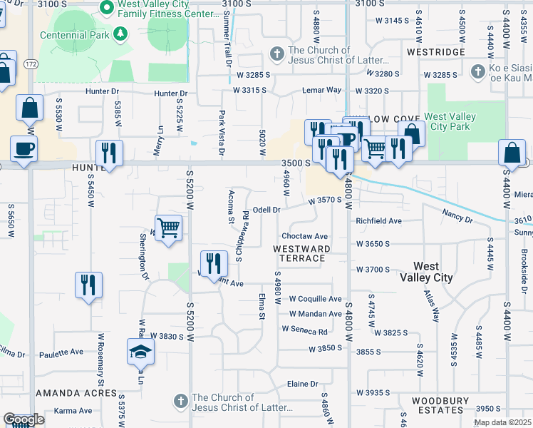 map of restaurants, bars, coffee shops, grocery stores, and more near 3622 South 5020 West in West Valley City