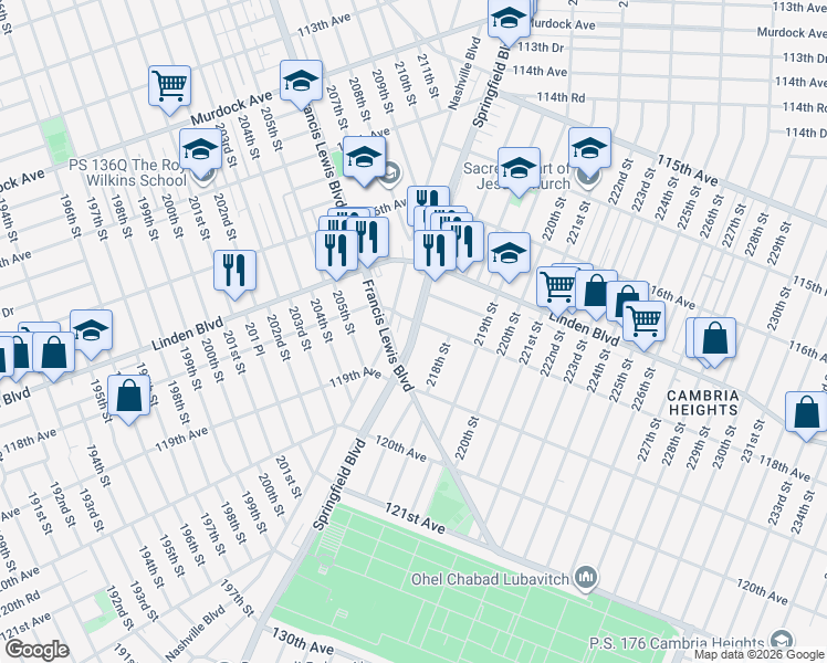 map of restaurants, bars, coffee shops, grocery stores, and more near in Queens