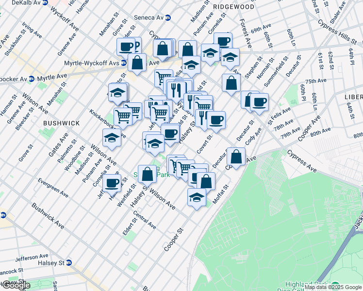 map of restaurants, bars, coffee shops, grocery stores, and more near in Brooklyn