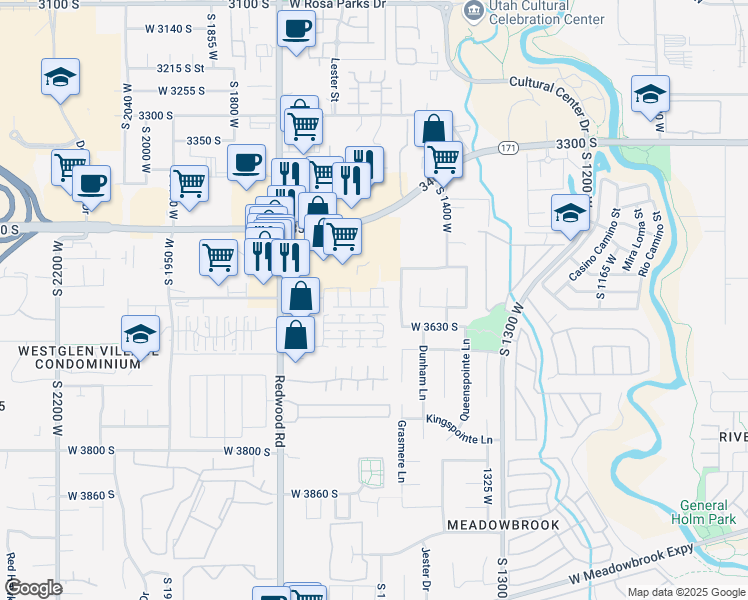 map of restaurants, bars, coffee shops, grocery stores, and more near 1491 West 3500 South in West Valley City