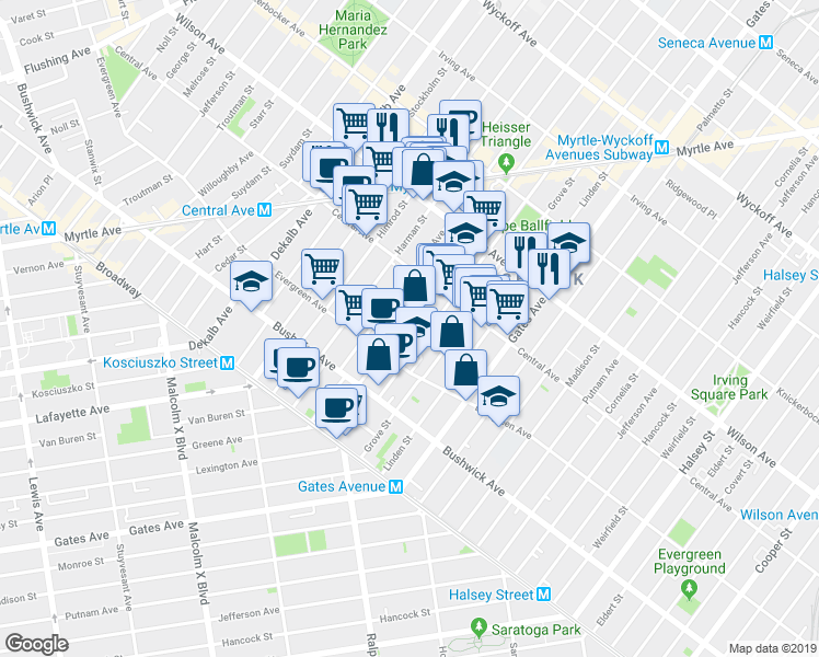 map of restaurants, bars, coffee shops, grocery stores, and more near in Brooklyn